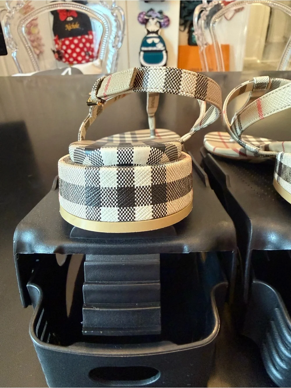 Burberry Beige Plaid T-strap Sandals - Picture 5 of 11